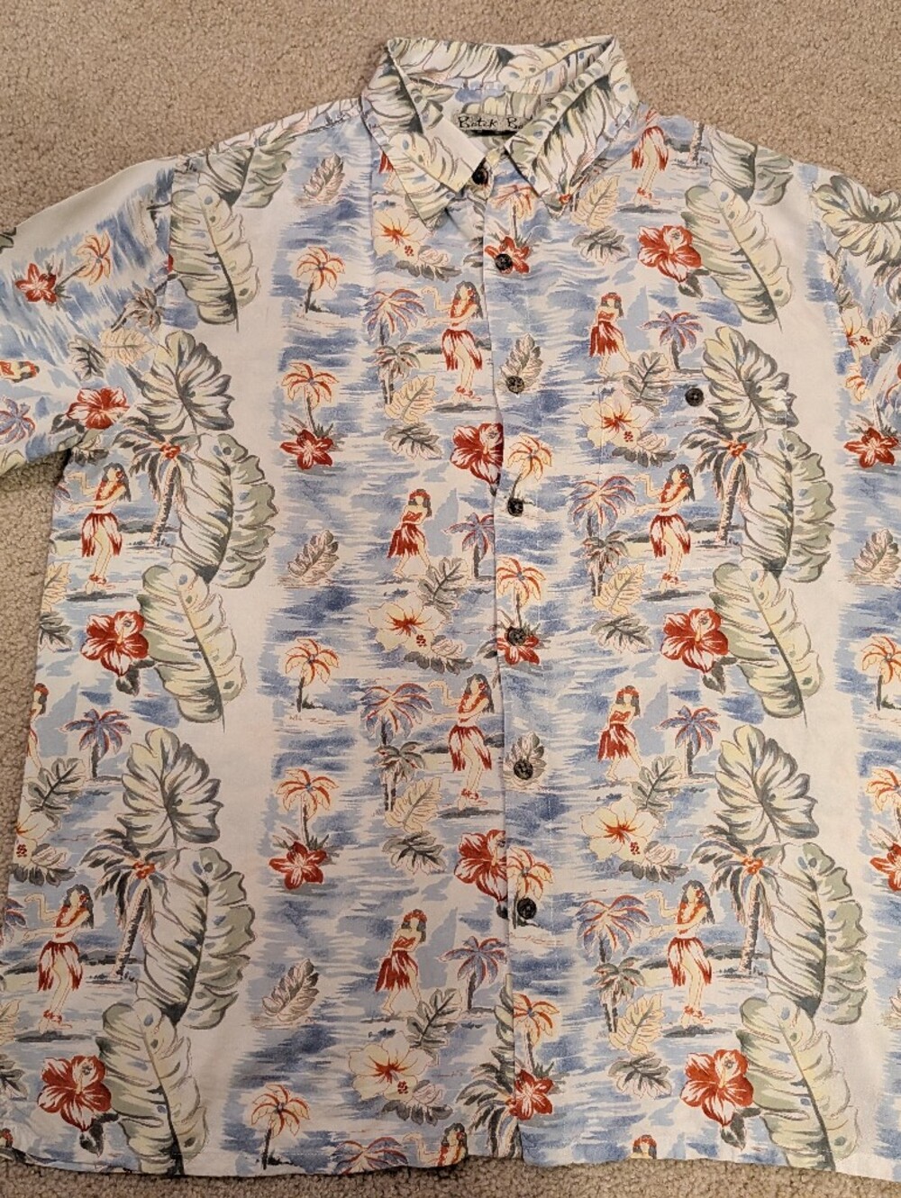 Men's Casual Tropical Button-Down Rayon Shirt - Light Blue Floral